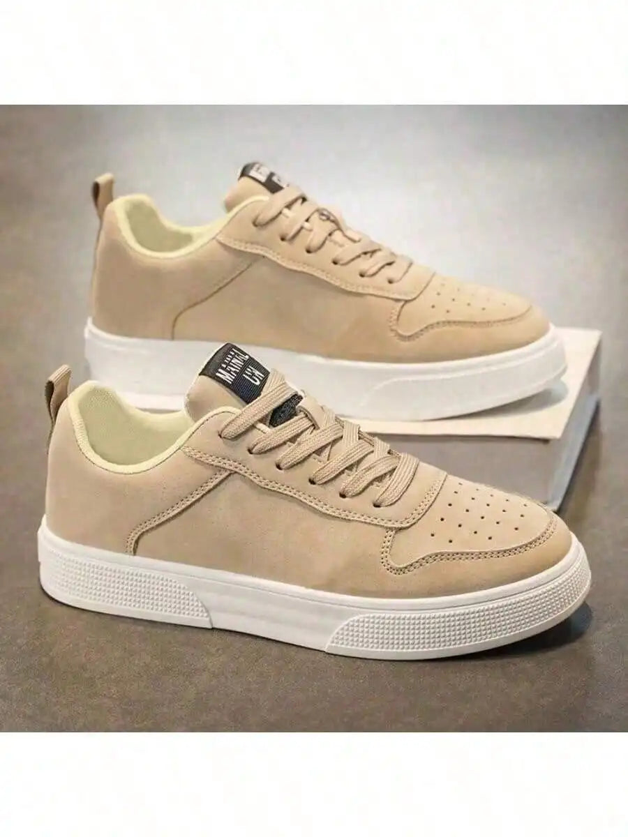 Solid Color Lace Up Thick Sole Skate Shoes Comfortable Non Slip Versatile Casual Walking Sneakers For Men Daily Outdoor All