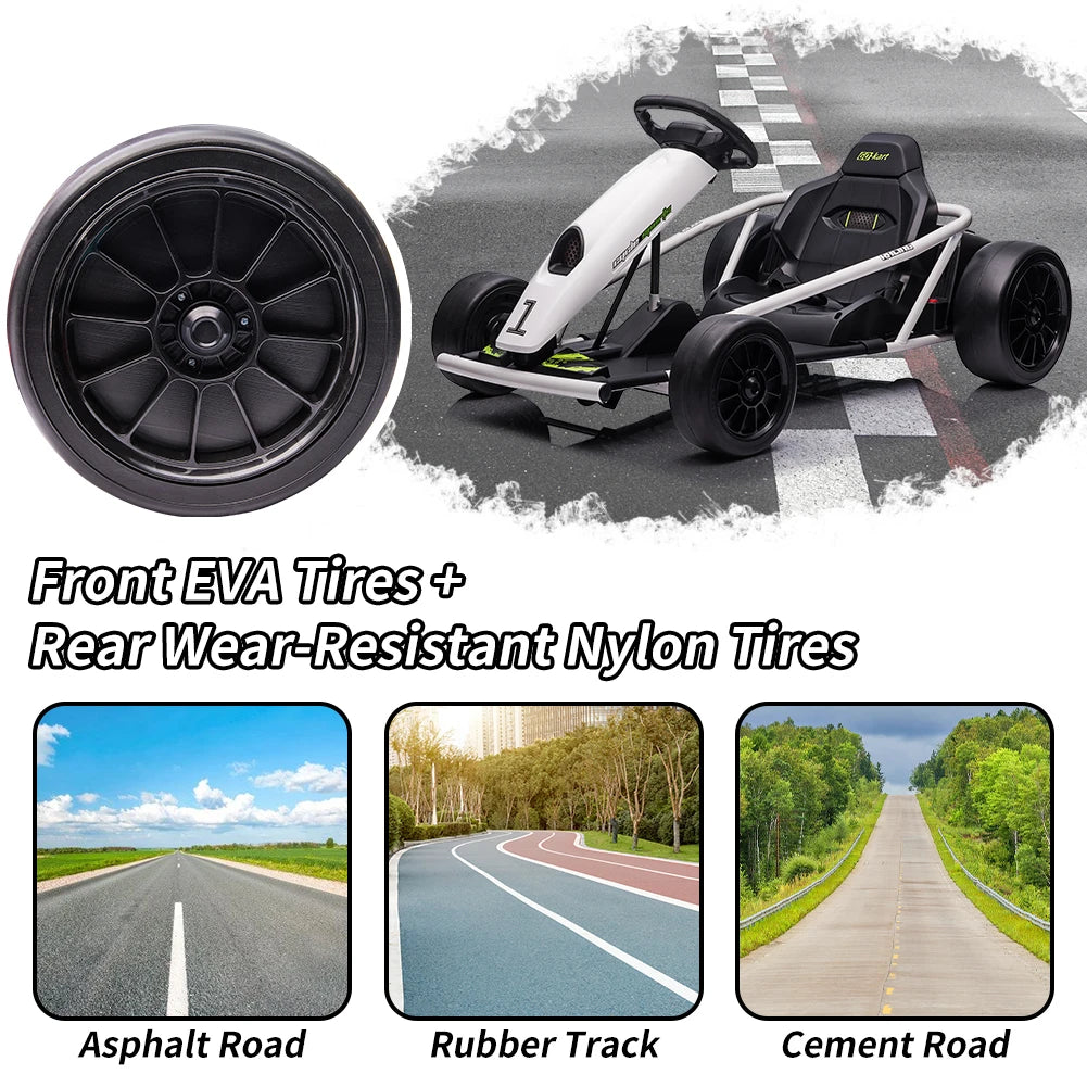 24V Electric Go Kart Drift Car for Kids 8-12, Ride On Racing Toy with Dual 300W Motors/8 MPH High Speed/Music, Outdoor Fun Gift