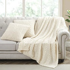 Knitted Throw Blanket 50" x 60" and 2 Pillow Covers (18" x 18") 3 Pcs Throw Blanket Set Decorative Throw Blankets for Couch Sof
