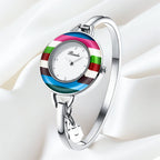 Binda Women’s Elegant Waterproof Quartz Watch – Rainbow Gold Stainless Steel Bracelet, Round Delicate Dial