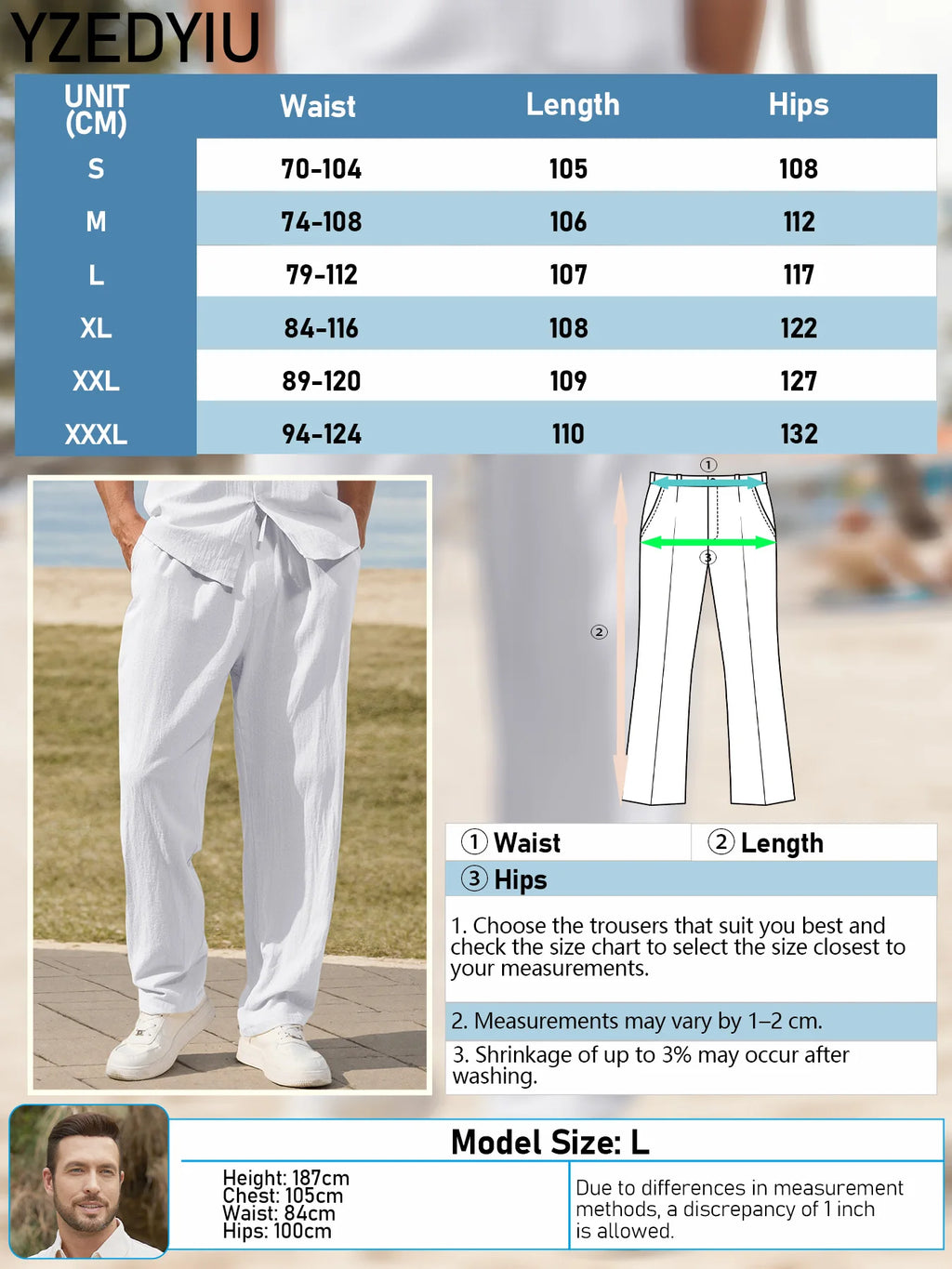 Men's Casual Cotton Linen Pants Loose Straight Breathable Summer Trousers Comfortable Linen Clothing