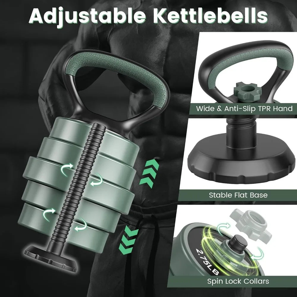 Adjustable 4-in-1 Free Weight Set: Dumbbells, Barbells, Kettlebells, Push-up Stands for Home Gym Workout