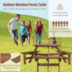 Solid Wood Round Outdoor Picnic Table with 3 Curved Benches, Weatherproof Wooden,Outdoor Patio Dining Furniture with Umbrella HoleWeather Resistant Patio Dining Furniture Set for Garden Backyard Deck