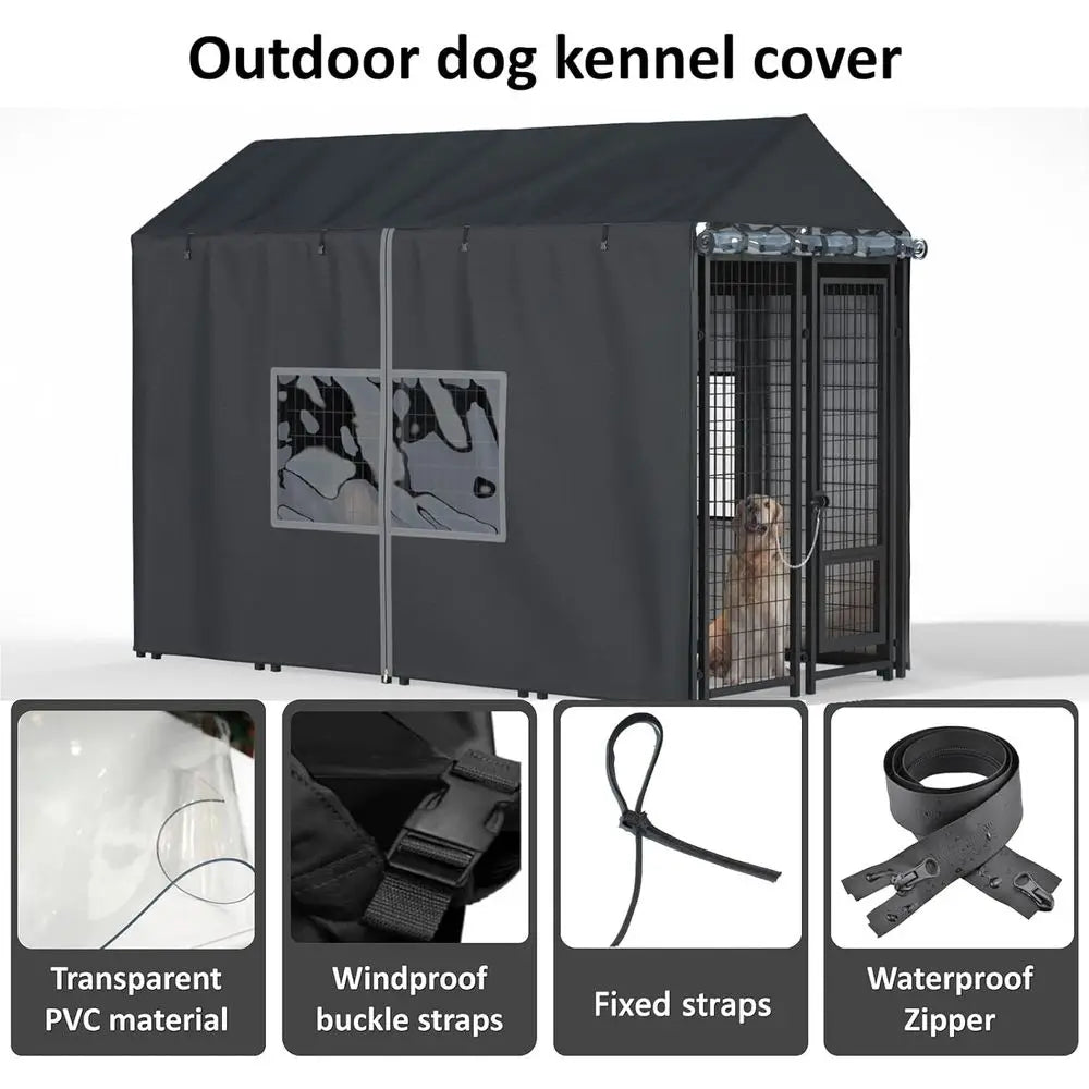 Outdoor Dog Kennel Cover - ull Coverage or 8'Dx4'Wx6'H Dog Cages, 600D Heavy Duty Waterproo Kennel Cover, Black