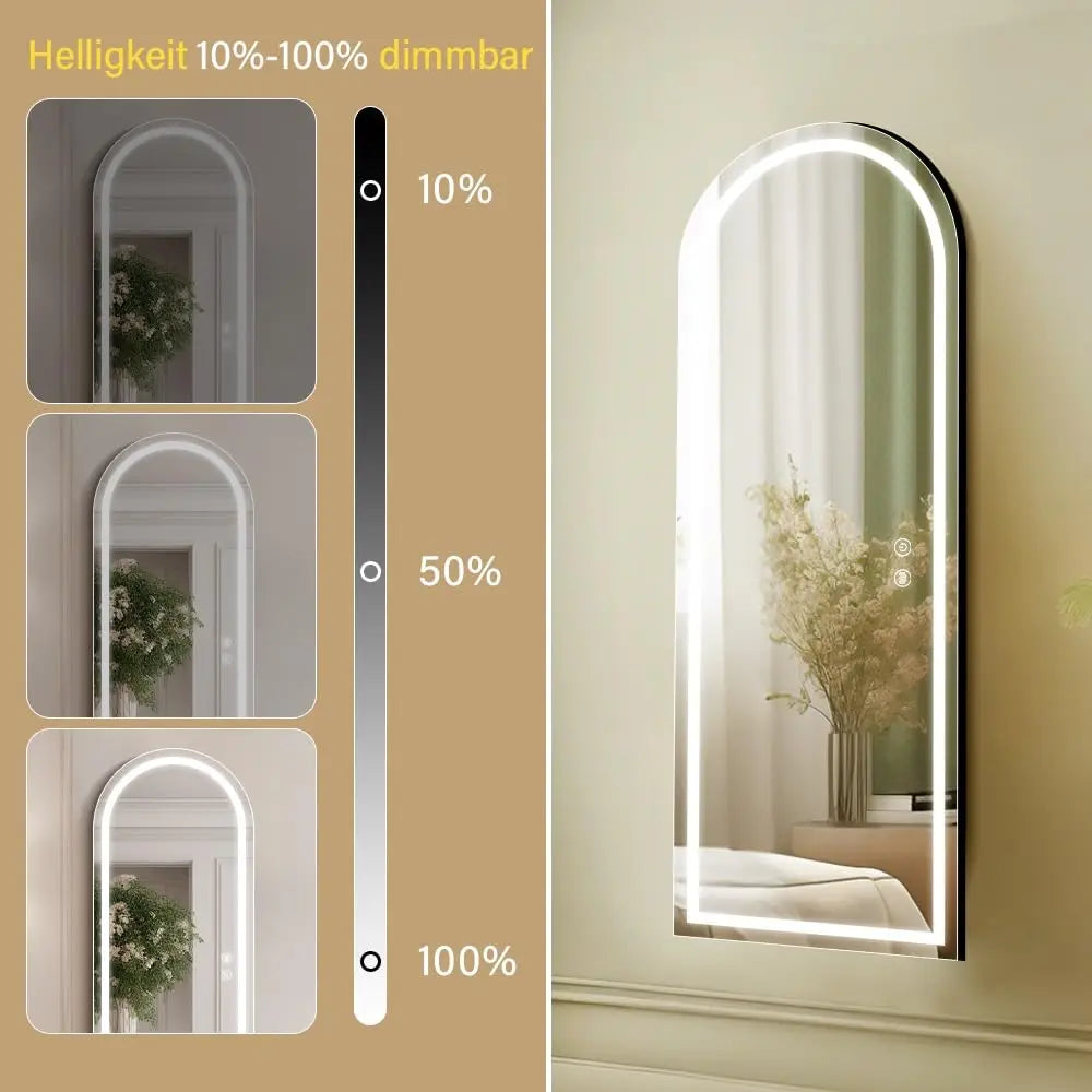 Arched LED Full Length Mirror, 64x23 Inch Large Arch Floor Mirror with Lights, Dimmable Full Body Standing Mirror, Customized
