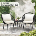 3 Pieces Bistro Set, Woven Rope Chair with Cushions, All Weather Patio Conversation Set and Side Table, Ideal for, Customized