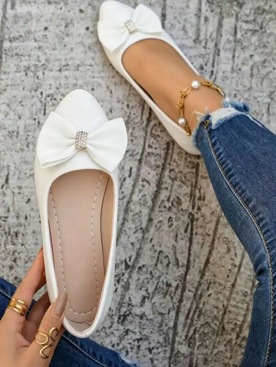 Womens Elegant Bow Flat Loafers, Spring Autumn Comfortable Casual Office Shoes