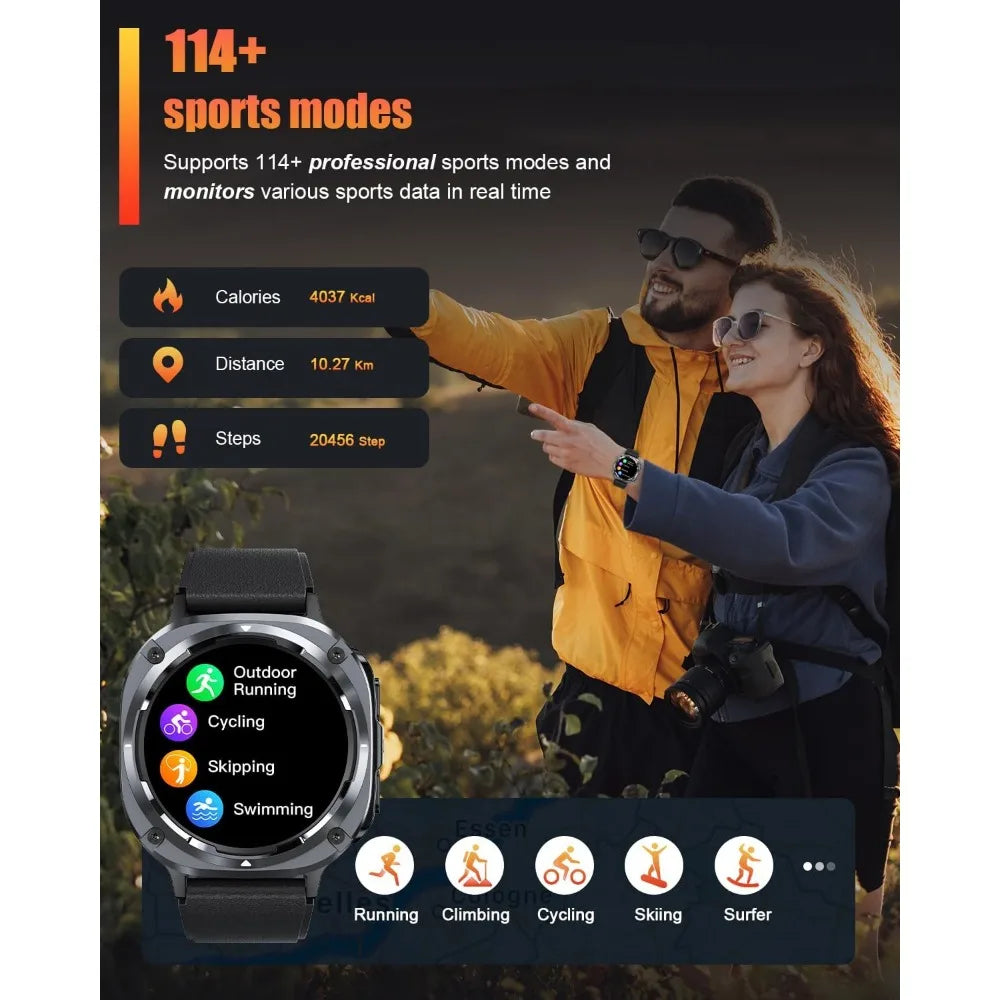 39mm HD Fitness Watch: Smartwatch for Men, Health Tracking, 114+ Sports Modes, Waterproof, 30-Day Battery, Black