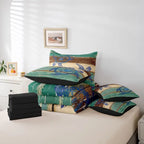 7-Piece Sea Turtle Bedding Set in Vintage Geometric Stripe, Ocean-Themed Queen Comforter