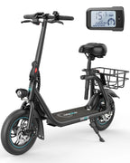 Gyroor Adult Electric Scooter with Seat – 450W Motor, 15-Mile Range, 16 MPH, 12" Tires, Rear Basket, UL2272 Certified, Adjustable Seat for Commuting & Errands