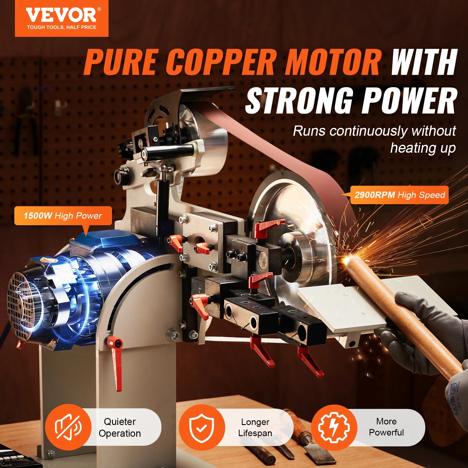SucceBuy Belt Grinder Sander Variable Speed Belt Polisher with VFD 1500W Knife Sharpener Grinding Moulds & 3PCS Sanding Belts