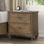 Rustic Oak 3-Piece Eastern King Bed with Nightstands, Solid Wood, Unique Legs, Upholstered Frame, Traditional Design
