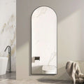 Black Aluminum Alloy Thin Frame Mirror, 64X21 Inch Arched Full Length Mirror with Stand for Bedroom and Living Room