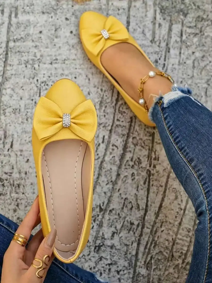 Womens Elegant Bow Flat Loafers, Spring Autumn Comfortable Casual Office Shoes
