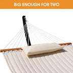 Outdoor, Backyard, Patio Use - Quilted Hammock in Cream, 450 Lbs Capacity with Stand and Pillow