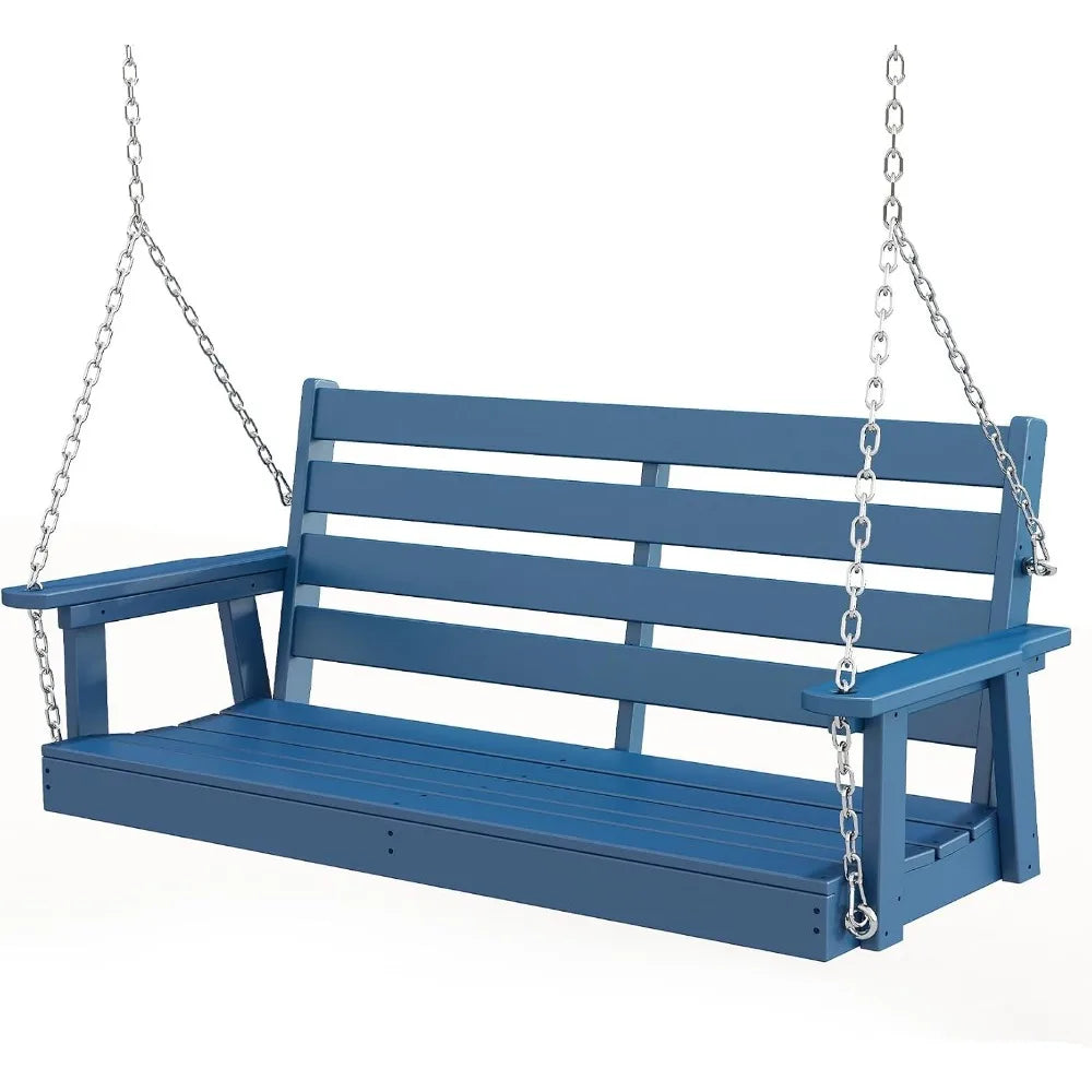 Extra Wide 2-Person Porch Swing, Blue, Durable HDPE, Stainless Steel Chains, Weather-Resistant, Ideal for Garden and Deck