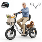 Spacewalk Electric Trike for Adults 1200W Peak Motor, 48V 15Ah Fat Tire 3 Wheel Electric Bike, 60 Miles Long Range Folding Cargo E Bike with Rear Basket, Adjustable Backrest Seat for Seniors-White
