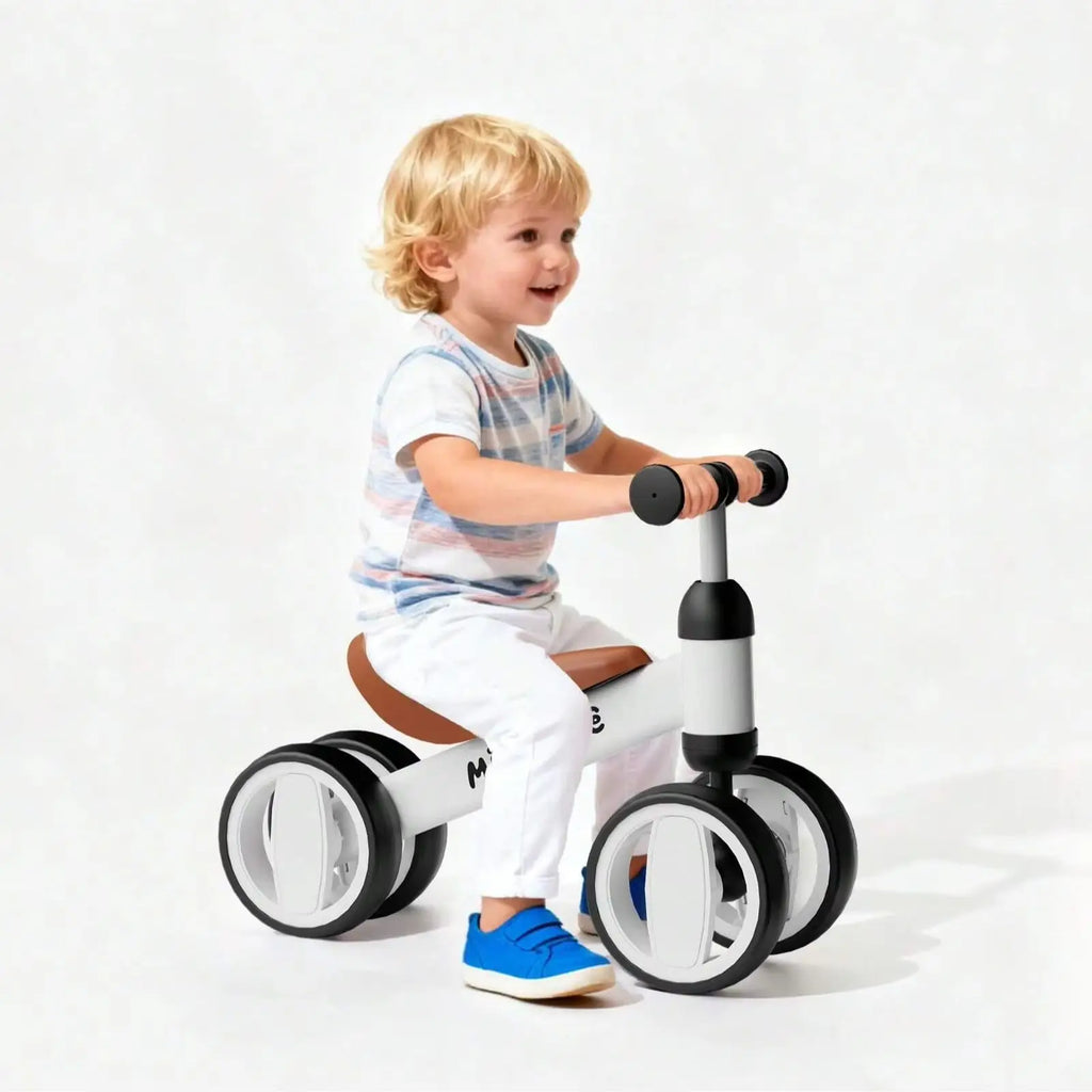 Toddler Balance Bike 10-24 Months | 4-Wheel No-Pedal Ride On Toy with 135° Steering,Anti-Rollover, Lightweight 3.3lbs, Silent Wheels for Baby Boys Girls