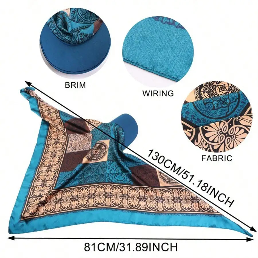 Women Fashion Printed Satin Headscarf Baseball Cap with Brim, Soft Breathable Summer Outdoor Sun Protection Hat Ladies Windproof Head Wrap Sun Hat