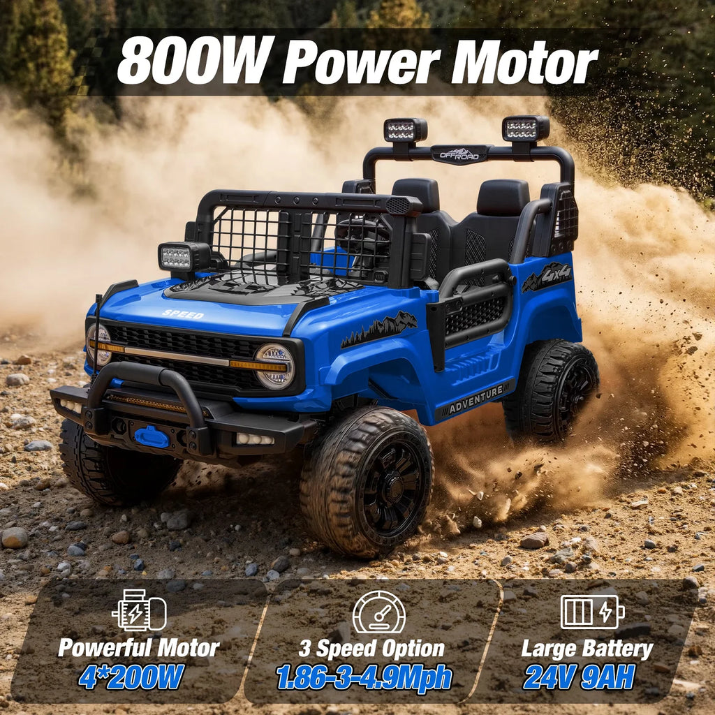 2 Seater 24V Kids Electric Ride On Off-Road Truck with Remote Control Bluetooth LED Lights, 2-Seat Ride On Vehicle Toy for Kids Boys Girls Gift
