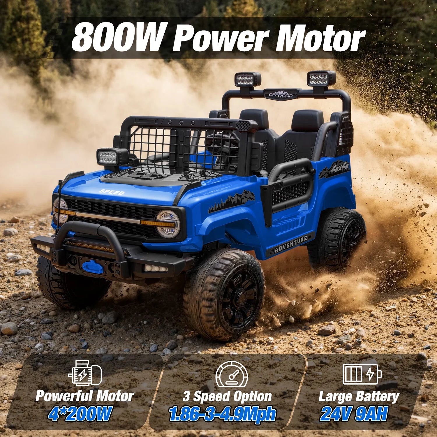2 Seater 24V Kids Electric Ride On Off-Road Truck with Remote Control Bluetooth LED Lights, 2-Seat Ride On Vehicle Toy for Kids Boys Girls Gift