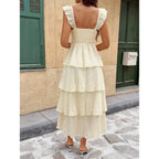 Women's French Elegant Cream White Summer Pleated Dress,Small Flying Sleeves Tropical Vacation Holiday Sundress,Tea Party Weddin