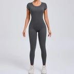 Women's One-piece Yoga Jumpsuit Short Sleeve Open Back Slim Fit Sports Outfit Tights Quick-drying Hip Lift Gym Fitness Clothes