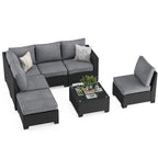 Farini Patio Sectional Sofa Set, Outdoor Furniture with Ottoman, Water/Oil/Stain-Resistant Fabric, Dark Gray Cushion + Gray Wick