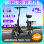 Gyroor Adult Electric Scooter with Seat – 450W Motor, 15-Mile Range, 16 MPH, 12" Tires, Rear Basket, UL2272 Certified, Adjustable Seat for Commuting & Errands