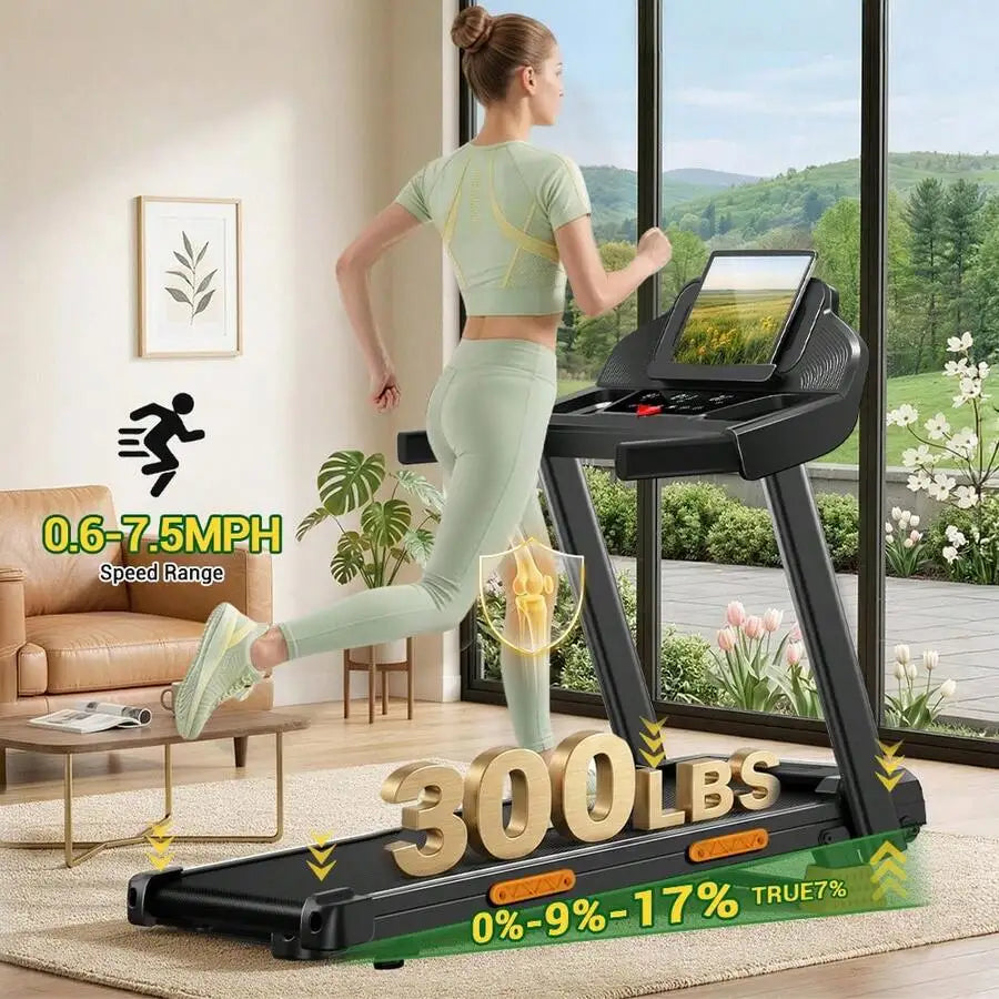 17% Incline Treadmill With Home, Portable Treadmills For Home With Handle,Treadmills For Home And Office, 300 Lbs Weight Capacity.