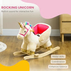 Rocking Horse, Ride on Unicorn with Realistic Sounds, Safety Belt and Wooden Base, Plush Animal Rocker for Toddlers -36 Months,