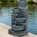 Garden Fountain,Tall Outdoor Waterfall Fountain with LED Lights, 4-Tier Resin Cascading Water Bowls with Pump On-Site
