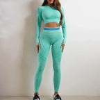 Seamless Yoga Sets Sports Fitness High Waist Hip Raise Pants Long-Sleeved Backless Suit Workout Clothes Gym Shorts Set for Women