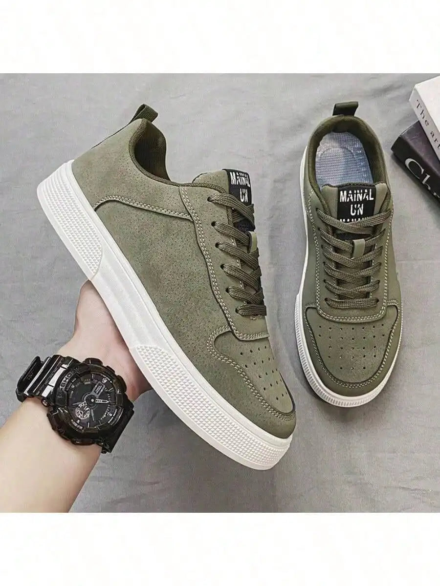 Solid Color Lace Up Thick Sole Skate Shoes Comfortable Non Slip Versatile Casual Walking Sneakers For Men Daily Outdoor All