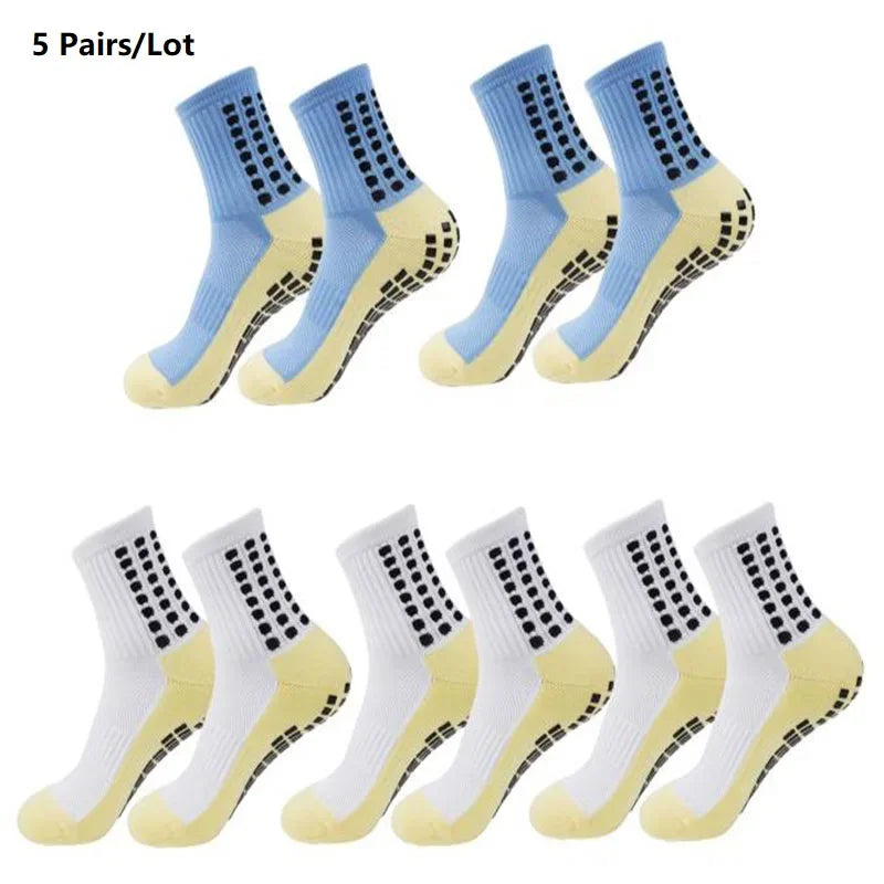 1/5/10/20 Pairs Unisex Mid Calf Sports Socks Silicone Anti Slip Dots Football Basketball Yoga Athletic Socks For Men