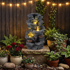 Outdoor Water Fountain with LED Lights and Pump 5-Tier Tabletop Cascading Rock Waterfall Feature