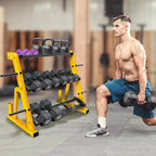 Heavy Duty Three Tier Dumbbell Rack Stand Multifunctional Weight Rack Storage Holder Display Stand Base Unit For Dumbbell Kettlebell Barbell Plate Barbell Bar Home Gym Yellow Black