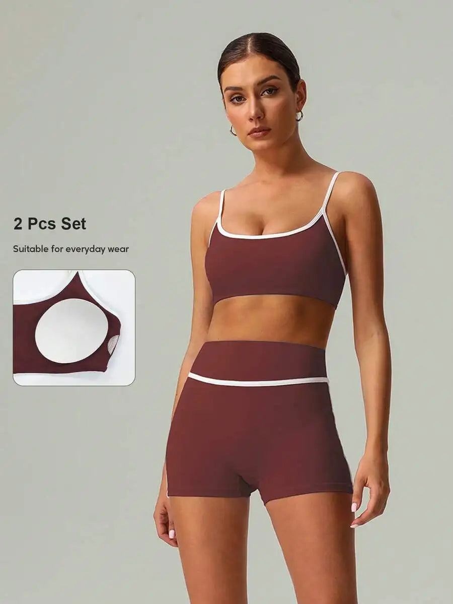 2 PCS Women Sports Bra And Shorts Set For Yoga Running