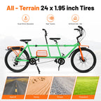ZUKKA 24" Tandem Bike Double Rider Bicycle All Terrain Tire with Basket Rack for Couple Family Outdoor Cycling
