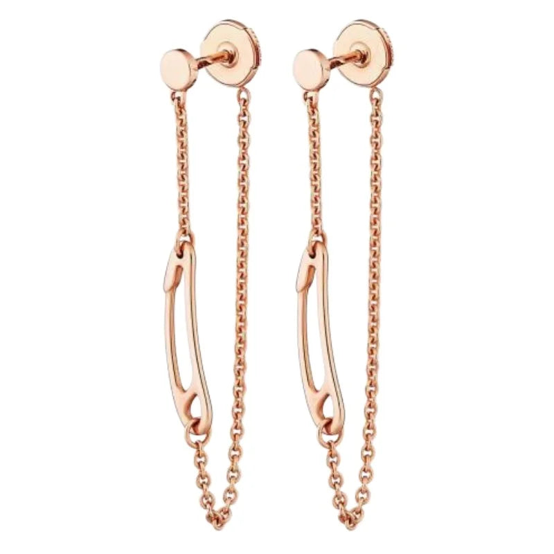 Rose Gold Plated Oval Link Chain Drop Earrings with Polished Finish & Layered Chain Dangle Detail