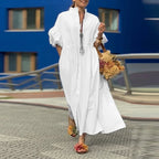 Plus Size 5XL VONDA Elegant Party Wedding Dress Women Autumn 3/4 Lantern Sleeve Pleated Maxi Sundress Casual Fashion Long Robe