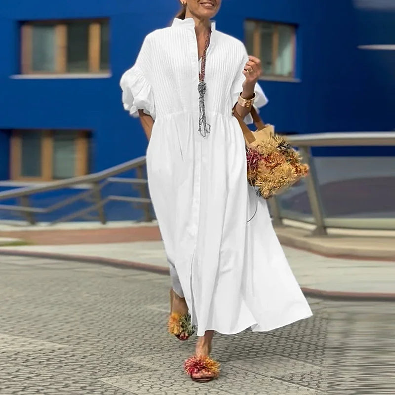 Plus Size 5XL VONDA Elegant Party Wedding Dress Women Autumn 3/4 Lantern Sleeve Pleated Maxi Sundress Casual Fashion Long Robe