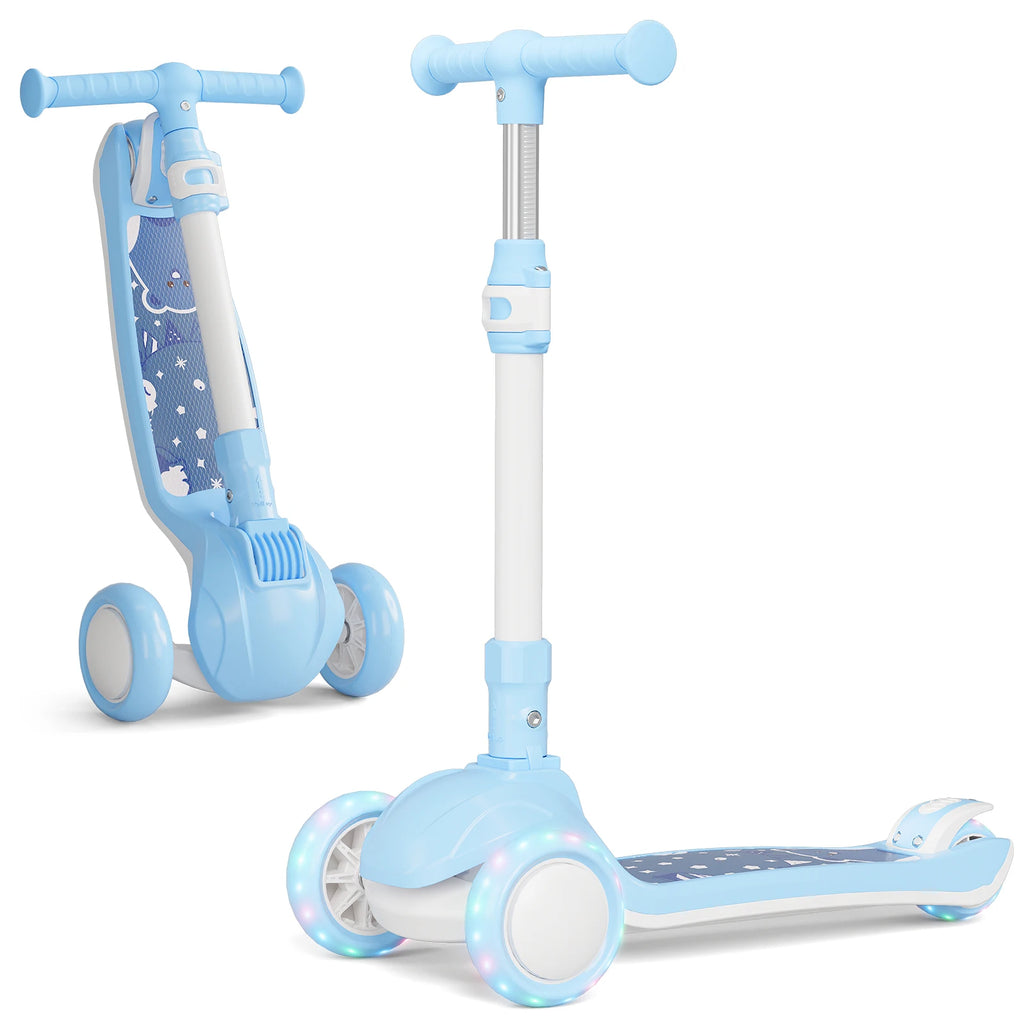 SIMATE 3-Wheel Kids Kick Scooter Ages 3-12, LED Light Wheels, 3 Adjustable Heights, Wide Anti-Slip Deck, Max Load 110 Lbs