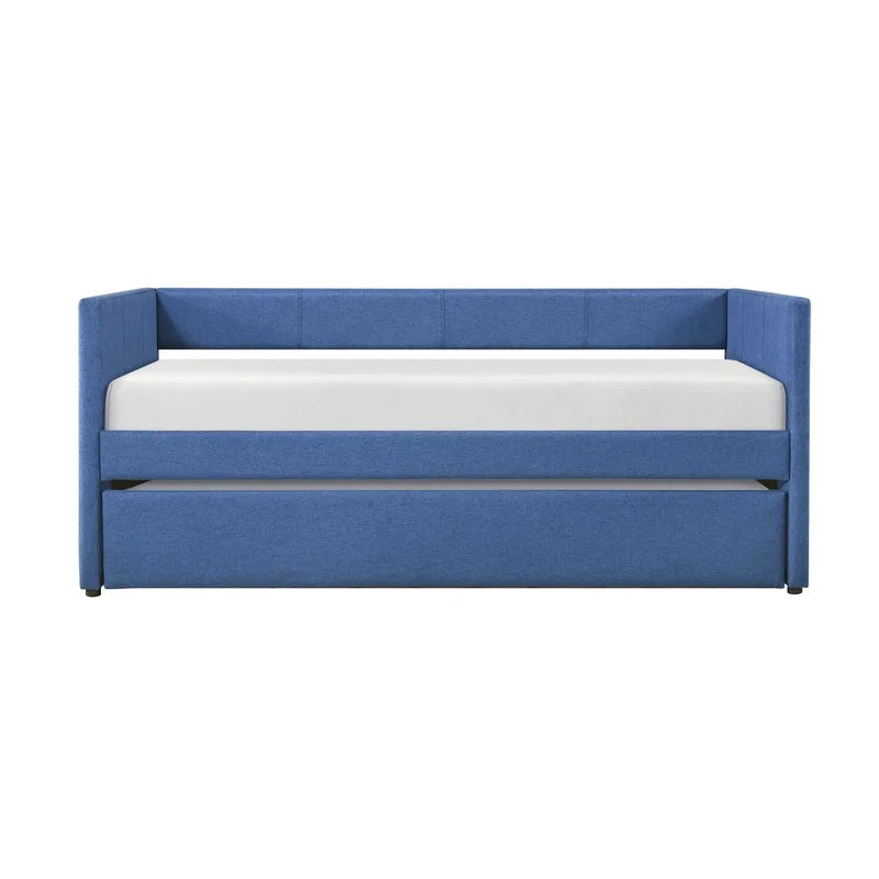 1pc Modern Blue Fabric Daybed with Wooden Frame and Trundle Storage