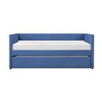 1pc Modern Blue Fabric Daybed with Wooden Frame and Trundle Storage