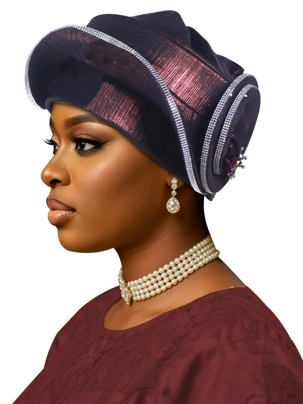 New Model, High-End, Traditional, Three-Dimensional Shaped Snail-Style Women's Hat The Delicate Flower Bud Design on the Side, Surrounded by Double Silver Edges. Suitable for Weddings, Celebrations, Dinners, Festival Gatherin