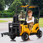 12V Kids Ride on Forklift Car with Tent, Electric Ride On Construction Car with Remote Control, Liftable Fork and Pallet, 2 Speeds, Music, USB, MP3 and Low-Power Alarm