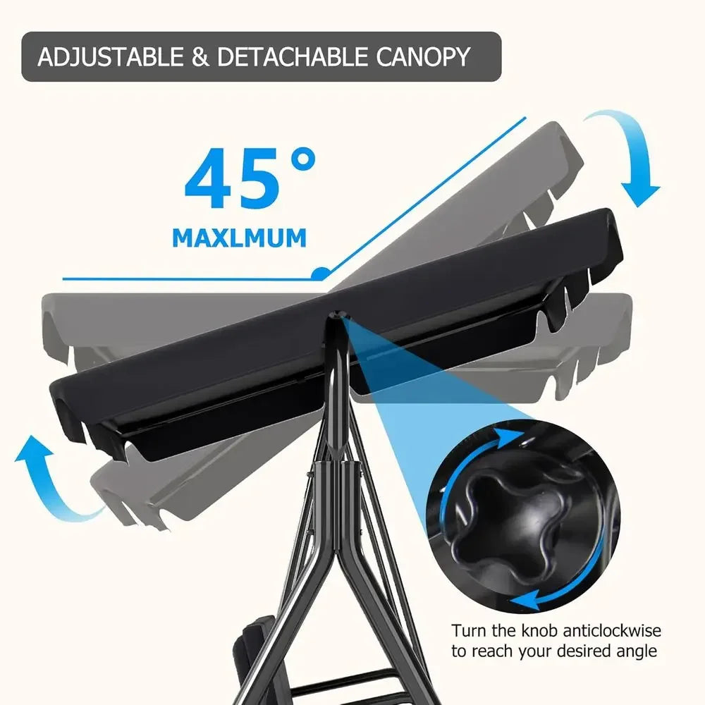 Durable Adjustable 3-Seat Patio Swing Chair for Outdoor Porch, Garden, and Poolside (Black)