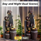 6-Tier Cascading Waterfall Fountain with LED Lights for Gardens, Landscaping, Patios, and Balconies (Gray)