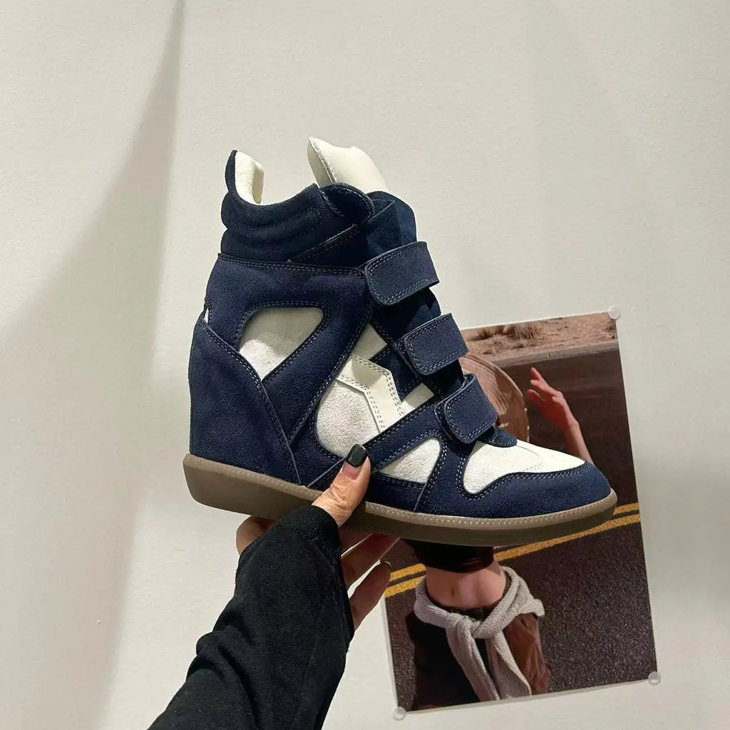 Vintage Style High Top Wedge Sneakers Women Hidden Heel Platform Shoes Chunky Trainer Hook Loop Strap Casual Fashion Board Shoes 2026 New